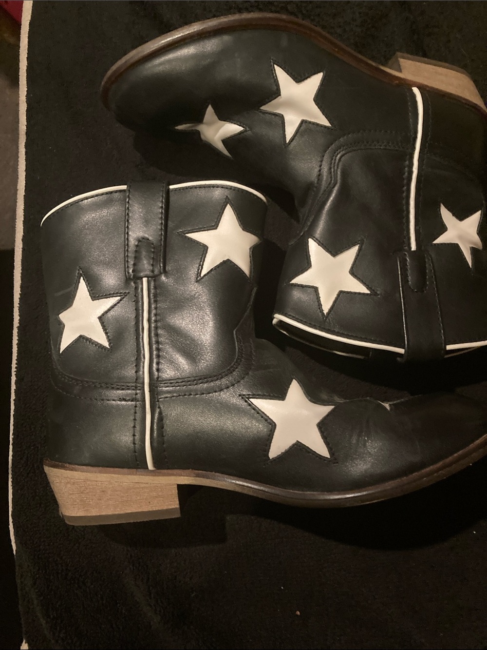 Laredo Black Leather Ankle Boots with White Star Inlays